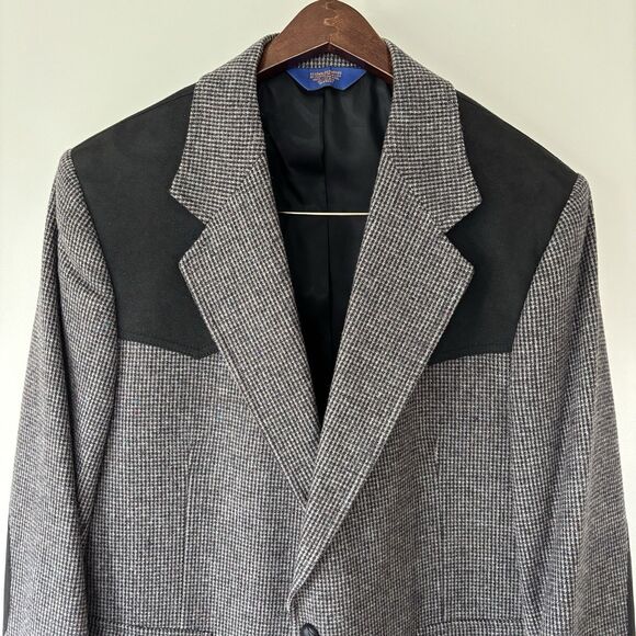 Pendleton Blazer Men 42 Wool Tweed Houndstooth Elbow Patch Western Sport Coat - Picture 3 of 16
